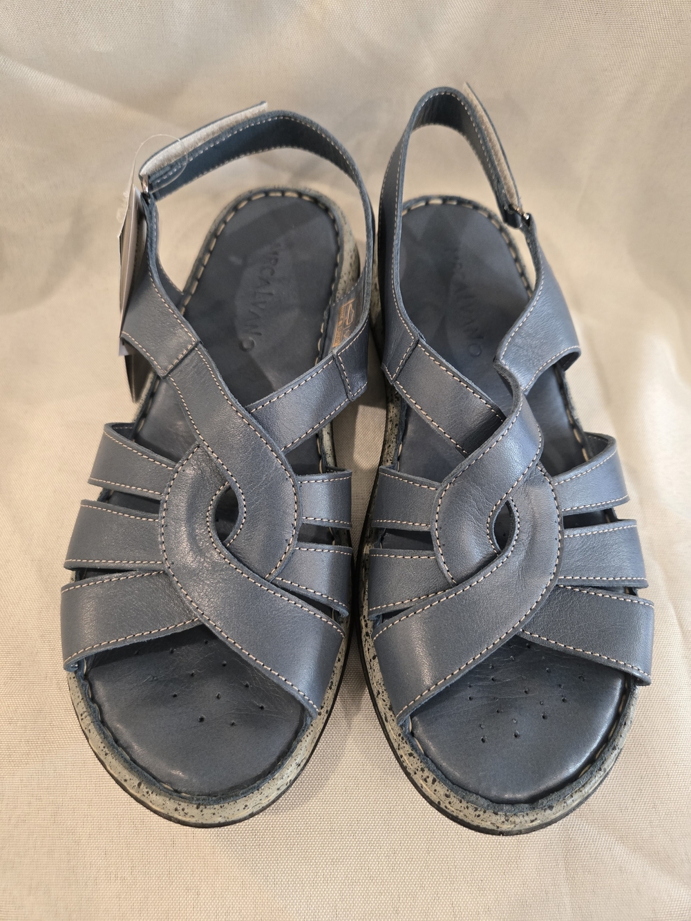 New Women's Blue Leather Slingback Sandals